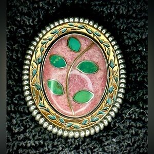 Carolyn Pollock 925 Silver w/ Copper Inlay Brooch/Pendant Pink Stone -item#0013